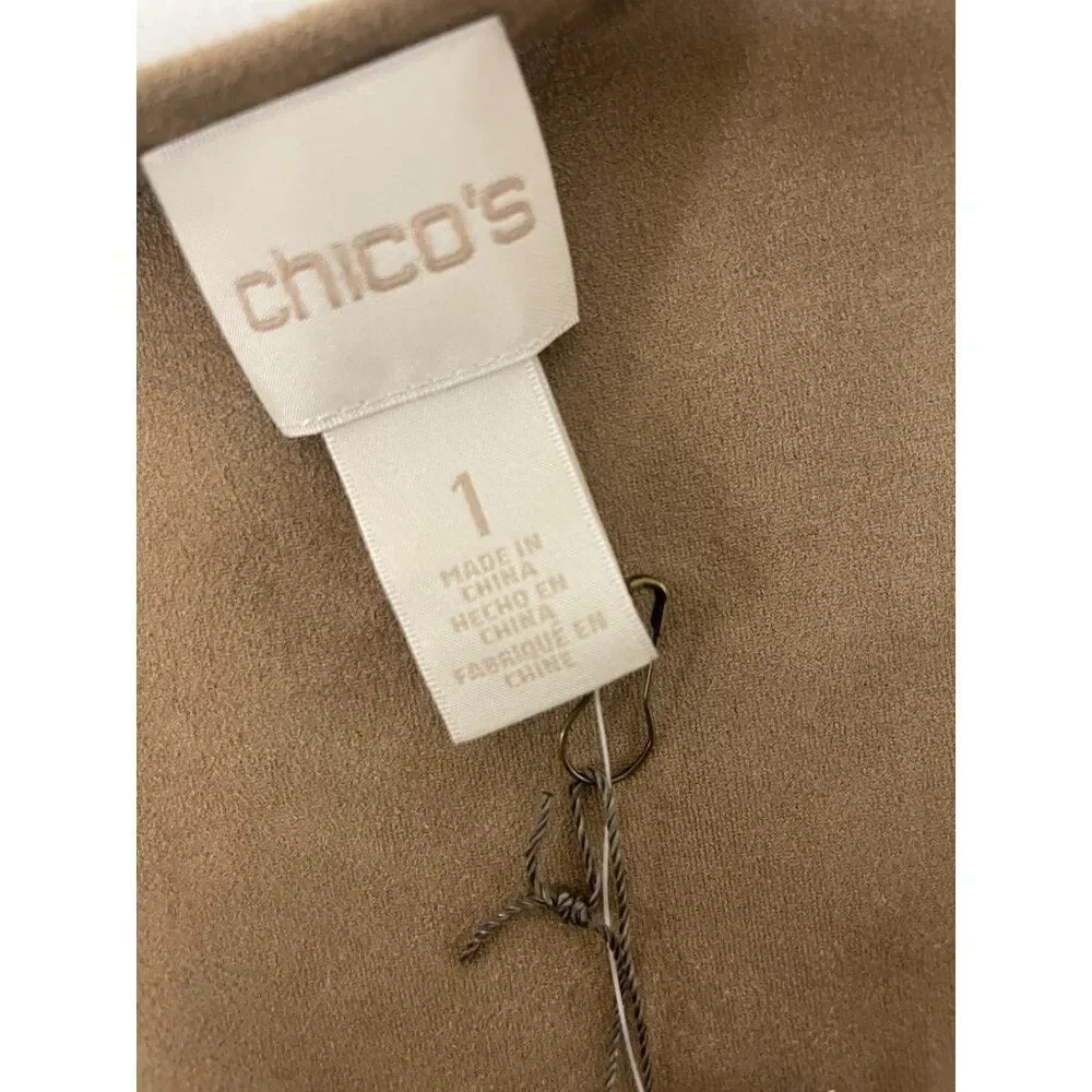 Chico's Womens Jacket Size 1 S Duster Ecru Tan Lace Faux Suede Open Front NWT